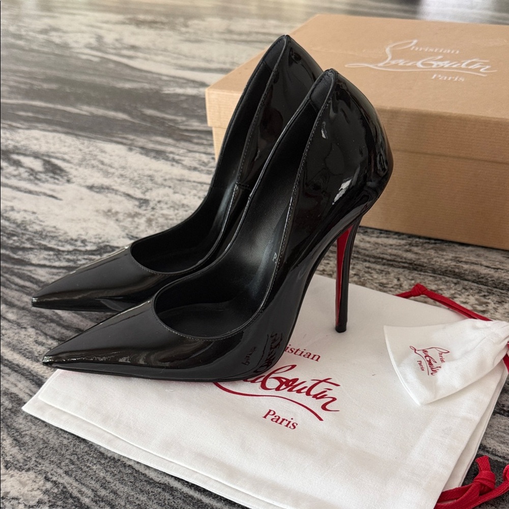 Christian Louboutin MISS Z 120 Glossy Patent Black Stiletto Heels 36